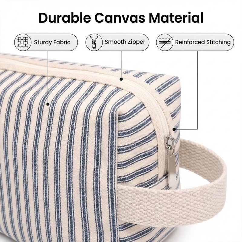 Beayuva 3 Pcs Canvas Makeup Bag Set Cosmetic Pouch for