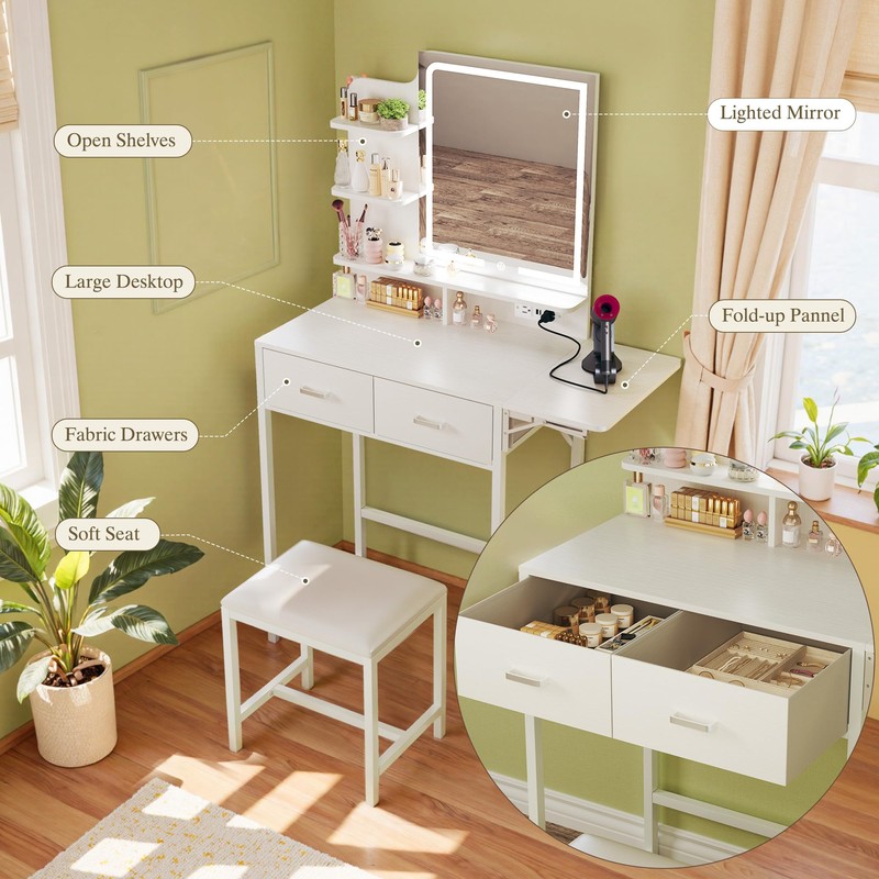 LIMGLIM Small Vanity Desk with Mirror and Lights, Makeup Vanity
