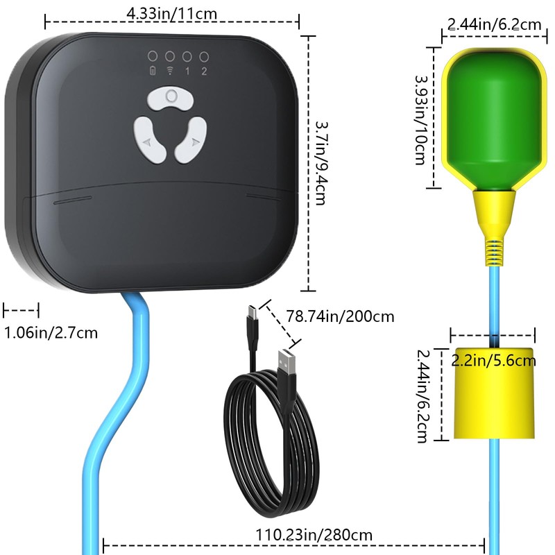 Sump Pump Alarm, Float Switch Water Level Detector, 90dB Siren,