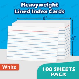 Index Cards 4x6 Lined Ruled Flash Note Cards 4" x 6", White, 100 Count, 220 GSM Heavy Weight