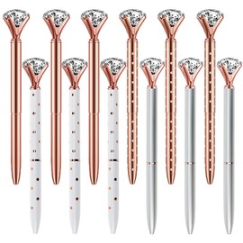 Oddmoal Diamond Pens Fun Fancy Crystal Diamond Pen For Women, Bling Metal Pens, Black Ink, 12 Count(4 Colors)