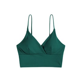 ZAFUL Women's V Neck Tankini Top Ribbed Adjustable Spaghetti Straps Bikini Top Bathing Suit Swim Tops(0-Peacock Green,S)