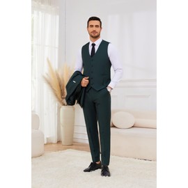 HUUTOE Mens Green Suit 2 Piece Slacks and Vest Suits for Men Beach Wedding Suit for Men Big and Tall Prom Business