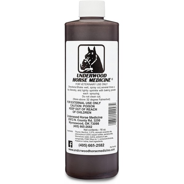 Underwood Horse Medicine Topical Horse Care Wound Spray - 16oz Refill Horse Wound Care for Faster Healing of Scrapes, Cuts & Wounds – Horse First Aid Kit Must-Have for Equine – Animal & Dog Wound Care