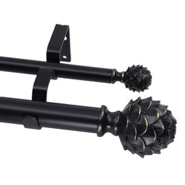 MERIVILLE 1-Inch Diameter Double Window Treatment Curtain Rod, Artichoke Finial, 84-inch to 120-inch Adjustable, Black Finish