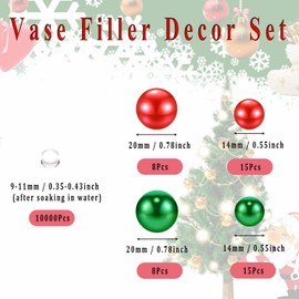 10066Pcs Christmas Vase Filler Decor Set Floating Pearls Santa Hat Christmas Trees Gift Boxes Vase Filler for Christmas Home Party Decoration