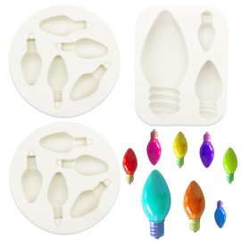 KuuGuu 3 PCS 3D Light Bulb Fondant Silicone Molds, Glossy Shiny Light Bulb Keychain Silicone Mold with Hole for DIY Cupcake Topper, Jewelry, Earrings Pendant, Polymer Clay, Crafting Projects