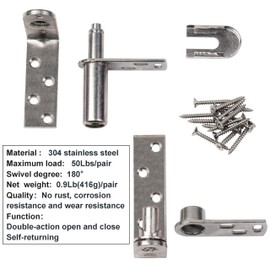 Double Swinging Saloon Door Hinges, Self-Return, 304 Stainless Steel, 50 lbs Load Bearing,Also Used for Cafe/Bar or Courtyard Doors(Silver-1set)