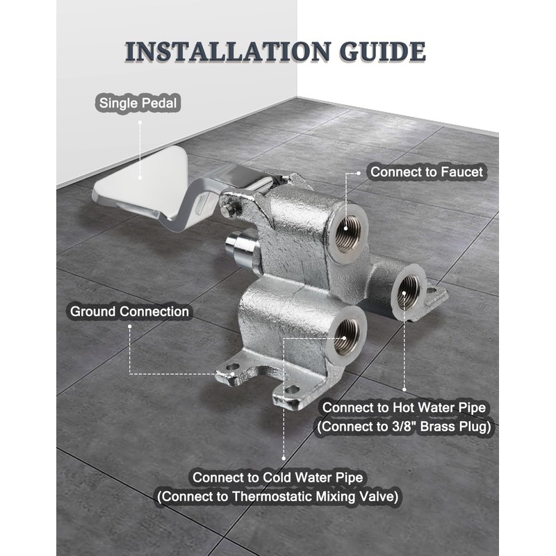 Phivan Foot Operated Faucet Valve - Hands-Free Sink Pedal Brass