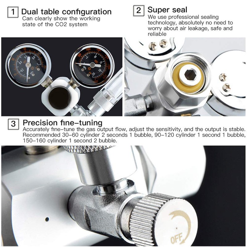 Pssopp CO2 Pressure Regulator CO2 Aquarium Pressure Regulator Valve with