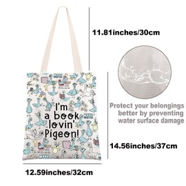 G2TUP Pigeon Tote Bag - Lovin' Pigeon Ca - Medium - Water Resistant - Lightweight - Multifunctional - Unique Design - Women, Book Lovers