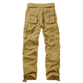 KOCTHOMY Casual Cargo Pants for Men Tactical Baggy Cotton Work Pants with Multi Pockets No Belt K18 Khaki 36