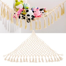 Stuffed Animal Toy Hammock, Boho Hanging Macrame Stuff Toys Organizer Storage, Corner Soft Toys Net Holder Hanging Net Storage Organizer for Nursery Play Room Bedroom Kid Room(3#)
