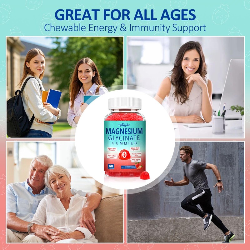 Natural Magnesium Glycinate Gummies 400mg, Sugar Free Magnesium Gummies for