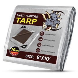 TICONN Heavy Duty Tarp Cover, Extra Thick Tarps Waterproof Tear and Rip Proof UV Resistant Tarpaulin with Reinforced Grommets and Edges (10 Mil, 8'x10')