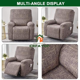 CRFATOP Recliner Slipcovers with Arms 4-Pieces Lazyboy Recliner Chair Cover Non Slip Recliner Slip Covers for Recliner Chair with Storage Pockets Furniture Protector for Living Room