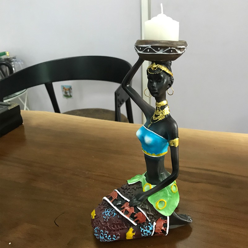 2PCS Vintage African Women Statue Candle Holders Resin Figurines Fits