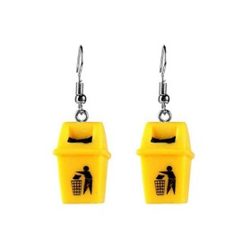 Miniblings Rubbish Bin Earrings – Original Fashion Jewellery I Waste Bin Waste Bin Yellow Fancy Dress Carnival Joke Item – Earrings Earrings, Cotton