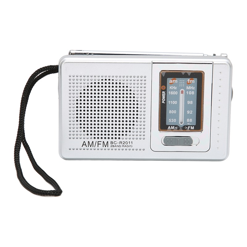 Portable Pocket Radio AM/FM Classic Elegant Design Silver Grey Battery