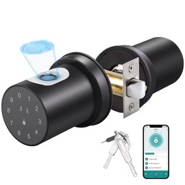 AKONLO 4 in1 Smart Fingerprint Door Knob, Thumbprint Biometric Door Lock, Passcode Keypad Keyless Entry Door Lock with Handle, for Bedroom Home Hotel Office Apartment, Black