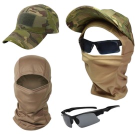 Sibo - Airsoft Set - Cap + Balaclava + Goggles - Airsoft Pack, Paintball, Cycling, Motorcycling, Trekking, Mountaineering, Airsoft Cap, Balaclava, Goggles, green - brown, Unit size
