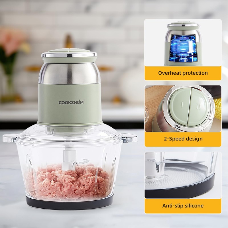 COOKZHOM Green Food Processor,500W Electric Meat Grinder with 8 Cup