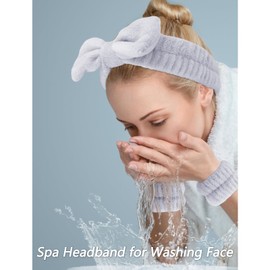 VELSCRUN Grey Puffy Sponge Spa Headband Bow Tie Hair Band Hair Clips Wristband Set, 5 Pcs Spa Headbands for Wash Face, Makeup Headband, Facial Skincare Headbands Women Girls Hair Accessories