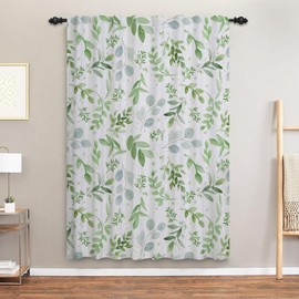 ggaimwf Leaf Print Curtains - Botanical Leaves Pattern Drapes, Vintage Country Green Watercolor Farmhouse, Pencil Pleat for Kitchen, Living Room, Balcony, Patio Door - 117x175cm 1 Panel