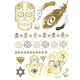 Wrapables Large Metallic Gold and Silver Temporary Tattoo Stickers, Otherworldly