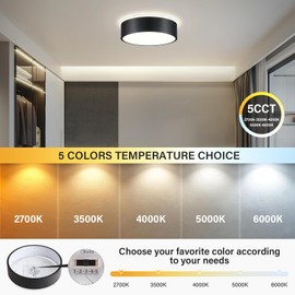 Peblto Dimmable Black LED Ceiling Light, 2700K-6000K 5CCT in One Modern Flush Mount Ceiling Light Fixtures, Minimalist Round Metal Ceiling Lighting for Bedroom Kitchen Hallway Laundry Room-11.8in