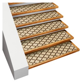 House, Home and More Set of 15 Skid-Resistant Carpet Stair Treads – Moroccan Trellis Lattice – Vanilla Cream & Coffee Brown – 9 Inches X 36 Inches
