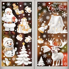 (9 Sheet) Tomario 190 Large Christmas Window Clings Stickers, 2024 Reusable Christmas Decal Double-Side with Snow Flakes Pattern for Xmas Decoration Home Bathroom Office
