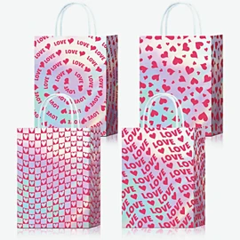 OURBAGIL 24 Pcs Valentine Gift Bags, Red Hearts Valentines Day Gift Bags Goodie Bags for Valentines Wedding Anniversary Birthday Classroom Party Gift Exchange Supplies