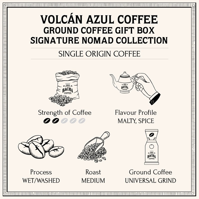 Bacha Coffee | Volcán Azul Single Origin, Ground Beans Medium