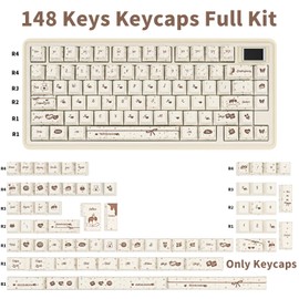 COOMICKEY PBT Keycaps, Chocolate Keycaps 60 65 75 100 Percent, Cute Key caps Dye Sub, Custom 145 Keys Cherry Profile for 61/68/84/87/98/100 Cherry Gateron MX Mechanical, White