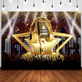 Sensfun Karaoke Party Backdrop Star Stage Night Show Photography Background Microphone Karaoke Birthday Decorations Banner Music Party Backdrops Adults Kids Photo Booth Props 7x5ft