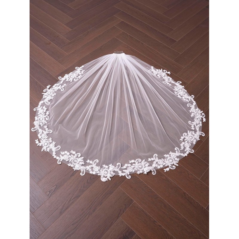 EllieHouse Womens Short Fingertip Length 1 Tier Lace White Wedding