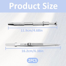 2 PCS Jewelry Tweezer Piercing Kit, Piercing Ball Grabber with 4 Grippers, Stainless Steel Jewelry Locking Tweezers, Diamond Holder Pick up Tool for Small Parts, IC Chip Electronic Components