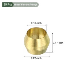 YOKIVE 25 Pcs Brass Ferrule Fittings, Compression Sleeves Ferrule Ring Assortment Kits, Great for Air Water Tubes (Brass Tone, 4mm Hole ID)