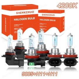 SHENKENUO For Toyota Highlander 2014-2019 Halogen Headlight + Fog Light Bulbs Combo Kit