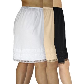 Underworks Cotton Knit Snip-A-Length Pettipants Culotte Slip Bloomers Split Skirt 3-Pack 3X-Large-White-Beige-Black