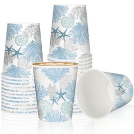 Generic AnyDesign 100Pcs Coral Starfish Seashell Paper Cups 9oz Blue Ocean Sea Disposable Drinking Cups Summer Party Cups for Juice Coffee Hot Cold Drink Home Party Supplies
