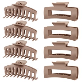 TOCESS Hair Claw Clips for Women - Large 8PK Neutral Matte Jumbo Square Hair Clips for Thick, Thin, Long, Short, Curly Hair Girls, Big Jaw Clip Set for Daily Use(Camel Khaki)