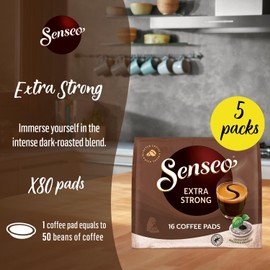 Senseo Extra Strong Dark Roast Coffee Pods, 5 Packs, 80 Count, Intense Dark Flavor, Crema Layer on Top, Compatible with PeleCom Machine