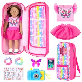 UNICORN ELEMENT 9 Items 18 inch Dolls Bag Set and Accessories Doll Carrier Including 18 Inch Doll Clothes, Camera, Sunglasses, Backpack and Sticker