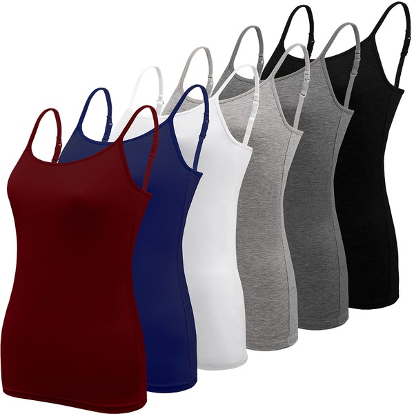 BQTQ 6 Pcs Camisole for Women Undershirts Adjustable Spaghetti Strap Tank Top(Black, White, Gray, Navy, Dark red, Dark Gray, Medium)