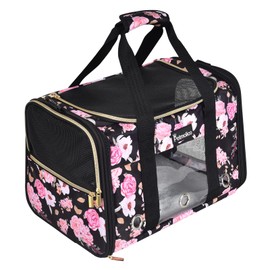Petmolico Cat Carrier Soft-Sided Pet Bag for Small Medium Cats Puppies 16LBs - Airline Approved Cat Travel Carrier 3 Open Doors (Large,Pink Peony)