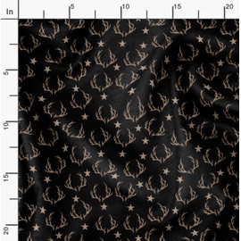 Soimoi Black Cotton Duck Fabric Antler & Star Printed Fabric 1 Yard 56 Inch Wide