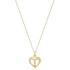 CARISSIMA 9ct Yellow Gold Diamond Cut Initial Heart Pendant on Curb Chain of 46cm, Yellow Gold, Diamond