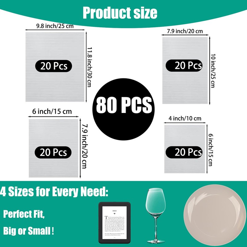 80 Pack Foam Pouches for Packing, Cushion Foam Wrap Sleeves,